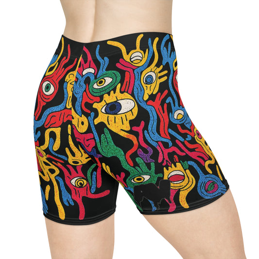Vibrant Colorful Women's Biker Shorts, Athletic Wear, Summer Activewear, Festival Outfits, Unique Gift for Her